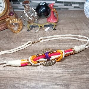 Colorful Woven Belt Gold Accents M/L 32-34" With Stretch Bohemian Gypsy Art Deco